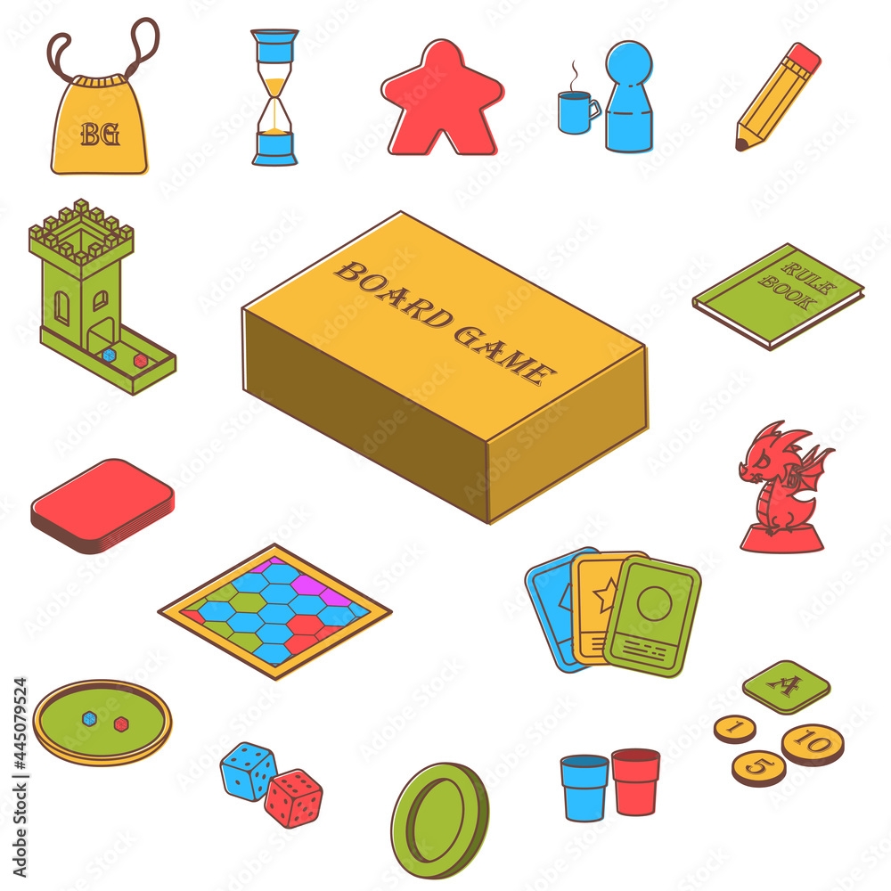Board Games Set Of Icons Dice And Play Pieces Markers And Cards Vector Clip Art Illustration Stock Vector Adobe Stock