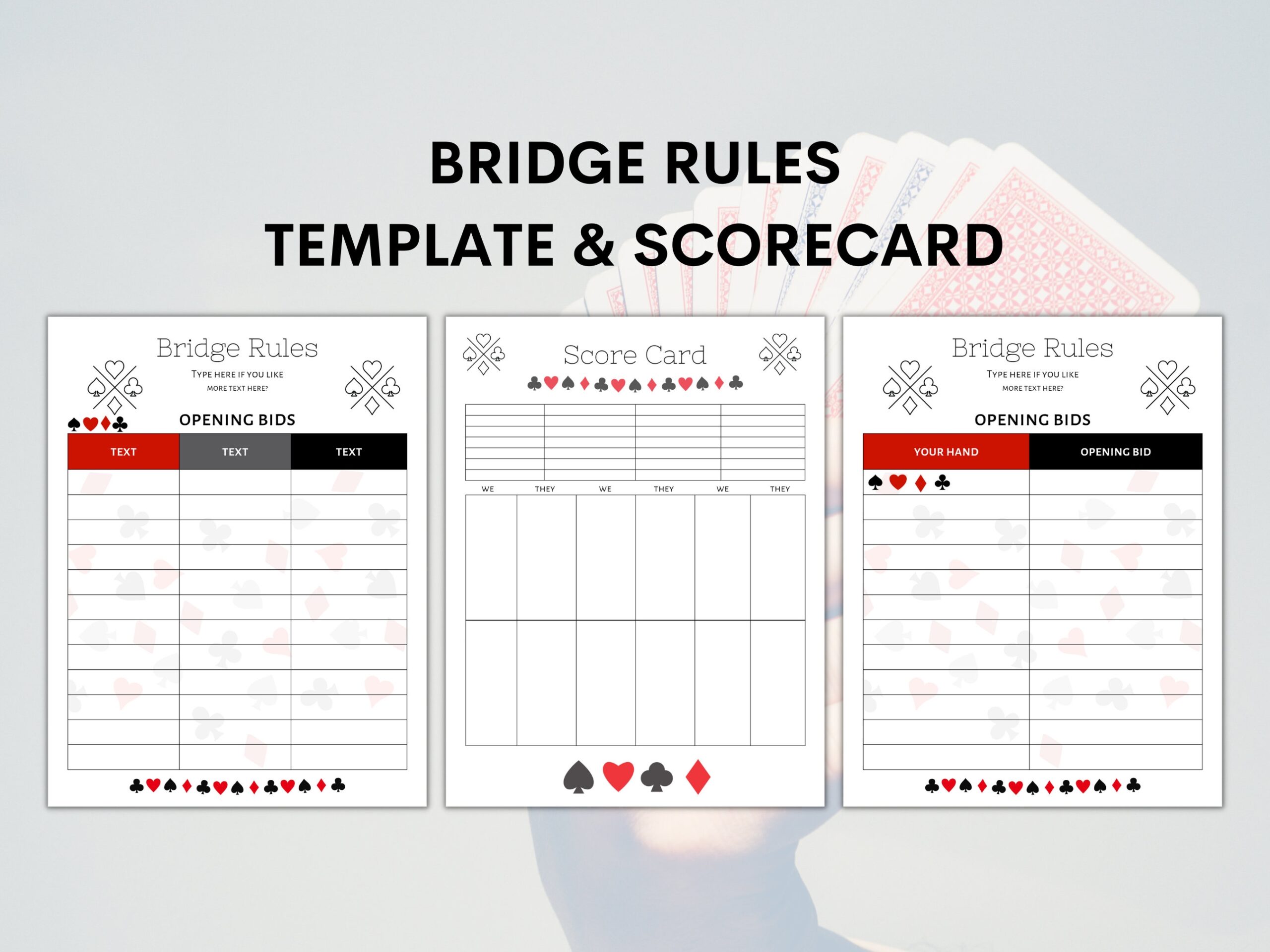 Bridge Rules Template Bridge Scorecard Template Board Game Rules Card Games Rule Book Scorecard Template Edit Free With Canva Etsy
