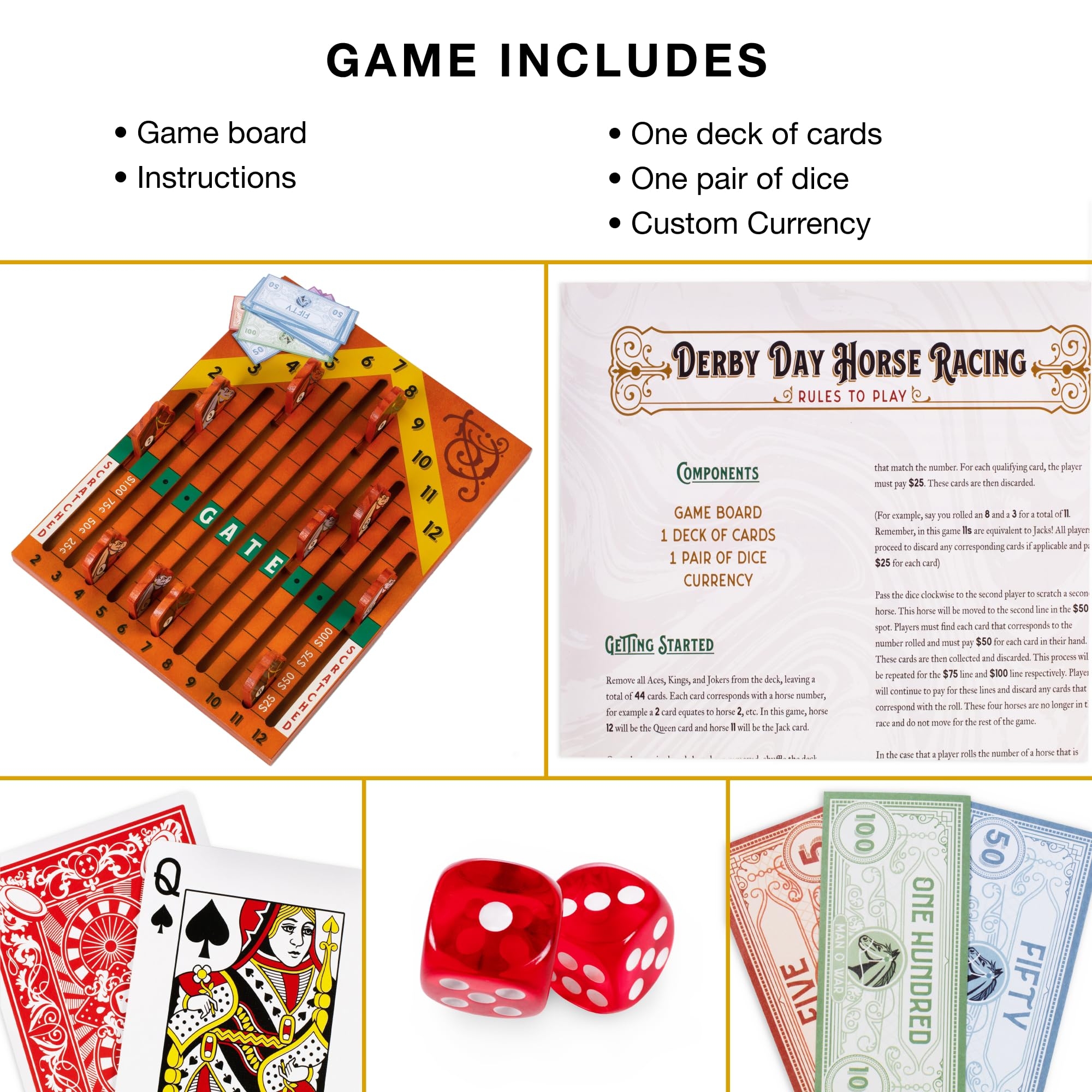 Brybelly Derby Day Horse Racing Board Game 2 6 Players Ages 12 Family Adult Game Includes Game Board Cards Dice Currency Amazon sg Toys