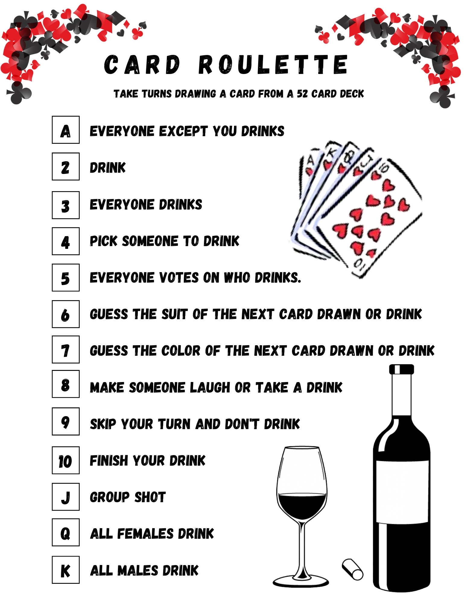 Card Roulette Drinking Game Etsy