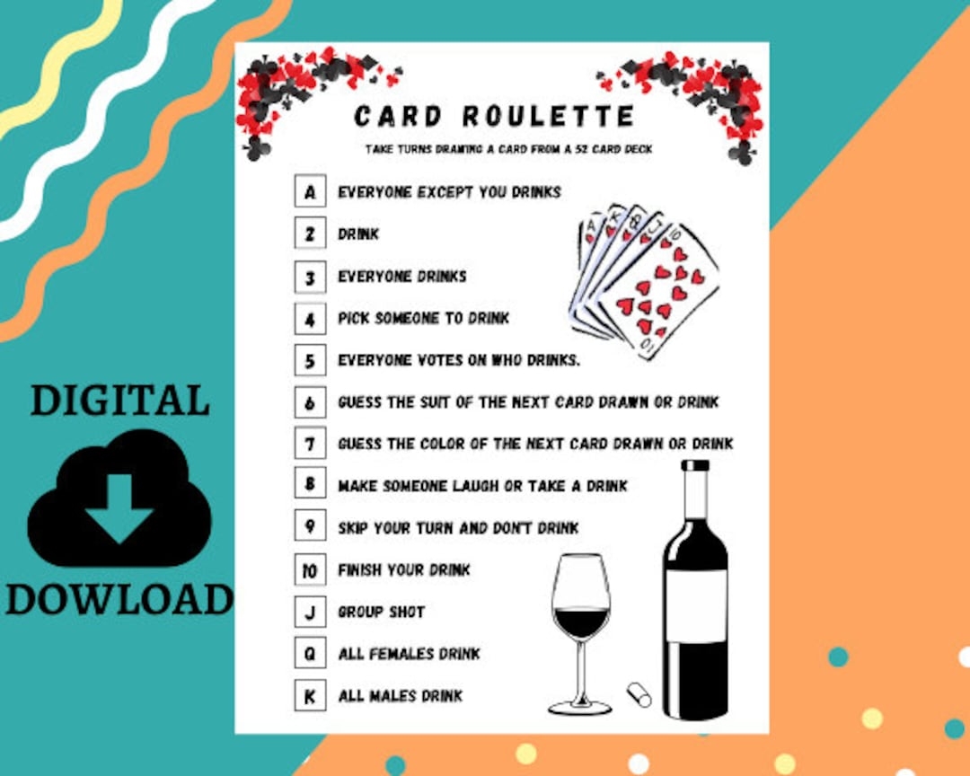 Card Roulette Drinking Game Etsy