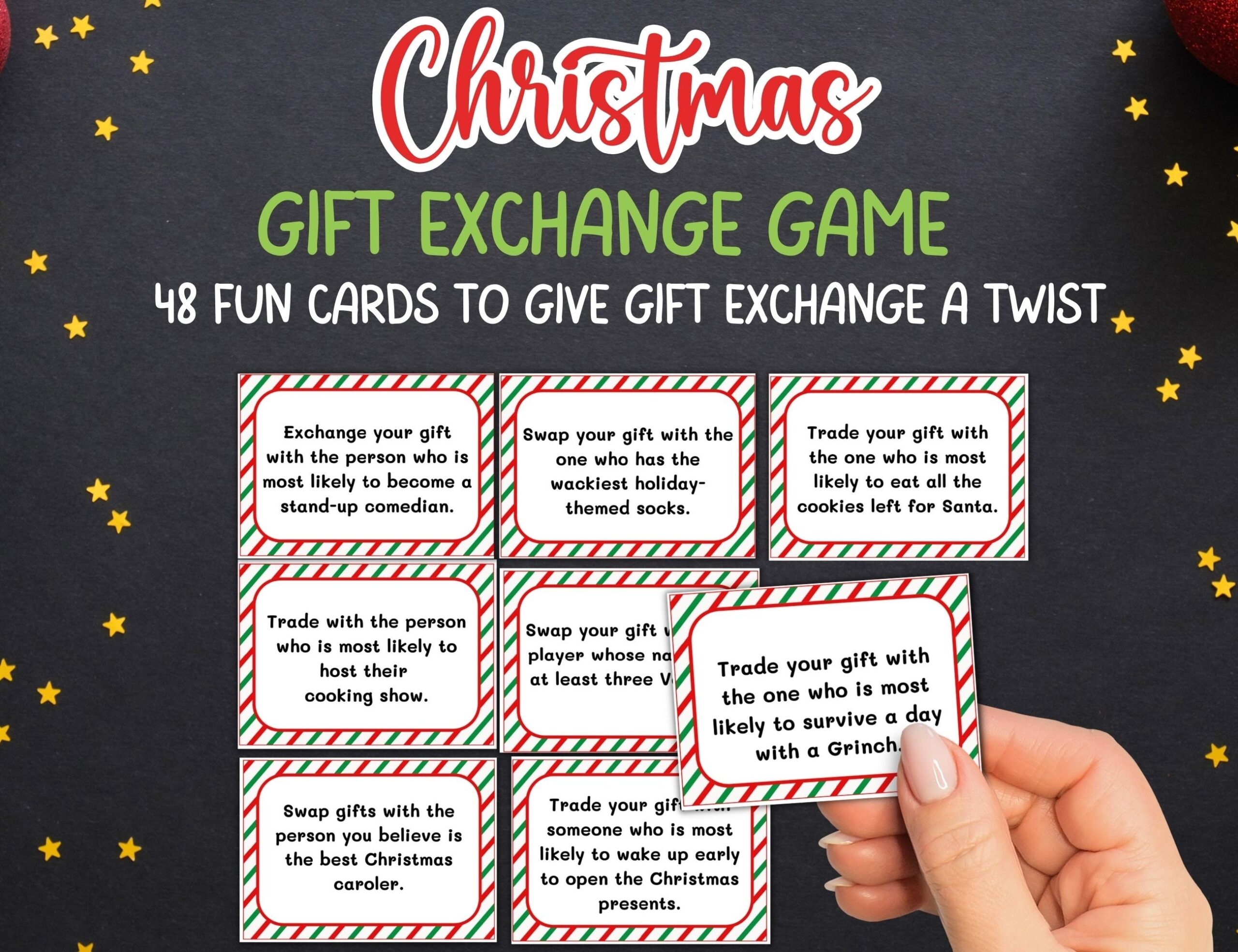 Christmas Gift Exchange Game White Elephant Gift Exchange Cards Christmas Party Game Work Holiday Party Yankee Swap Christmas Gift Game Etsy