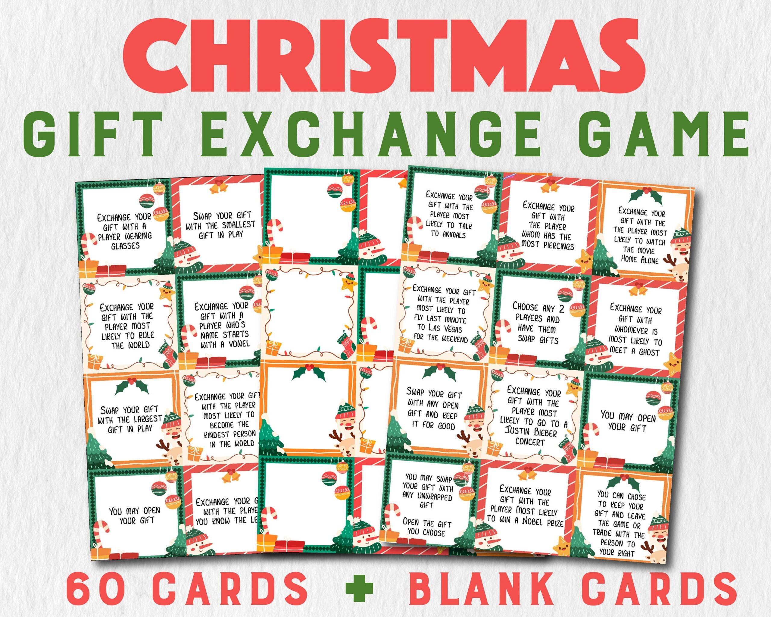 Christmas Gift Exchange Game White Elephant Gift Exchange Cards yankee Swap christmas Games christmas Office Exchange Game xmas Games Etsy