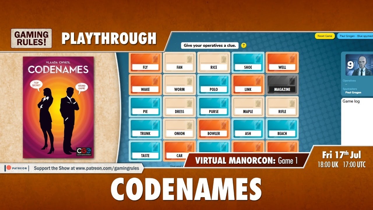 Codenames Online Playthrough Virtual ManorCon Game 1 YouTube