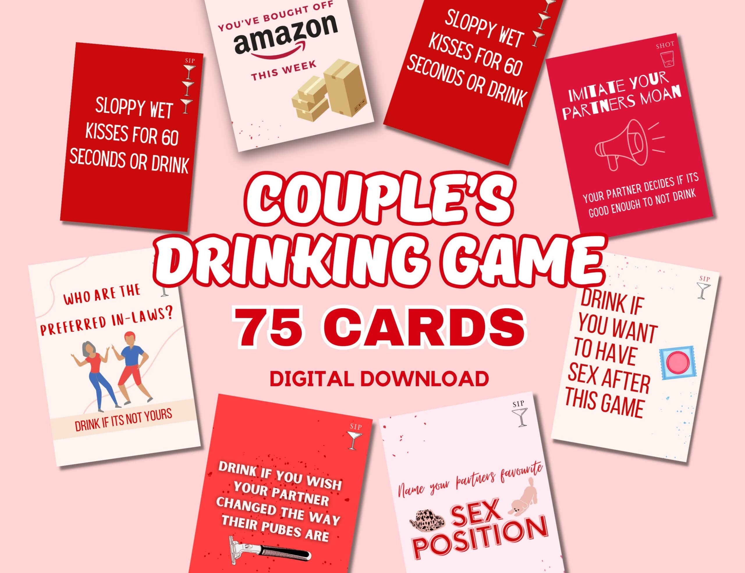 COUPLE DRINKING GAME Adult Explicit Card Game 75 Cards Valentines Couple Intimate Get To Know Me Date Night Etsy