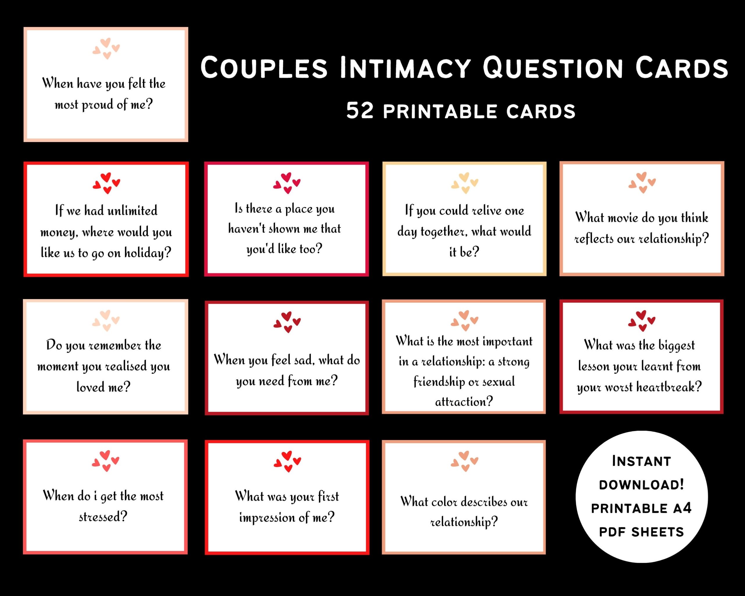 Couple Intimacy Question Cards Printable Couples Card Game Download PDF Date Night Cards Conversation Starters Relationship Questions Etsy