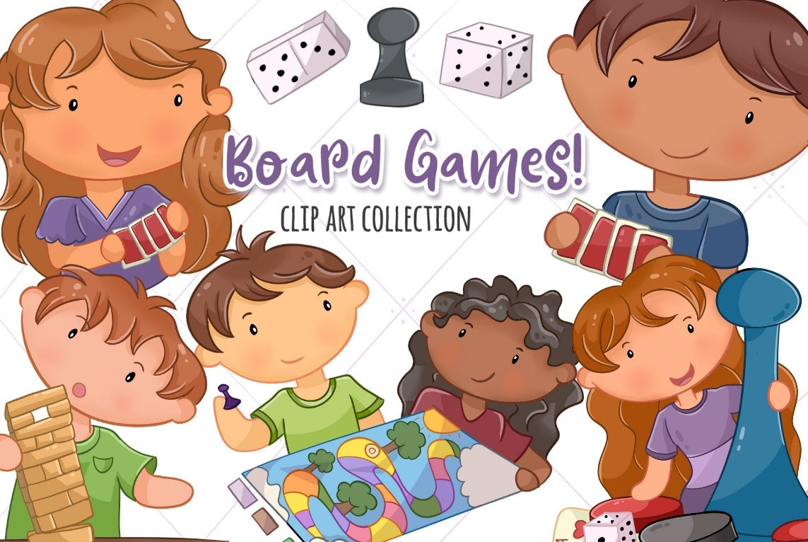 Cute Kids Playing Board Games Clip Art Kawaii Kids Playing Games Children Playing Games Board Games Fun Clipart Etsy