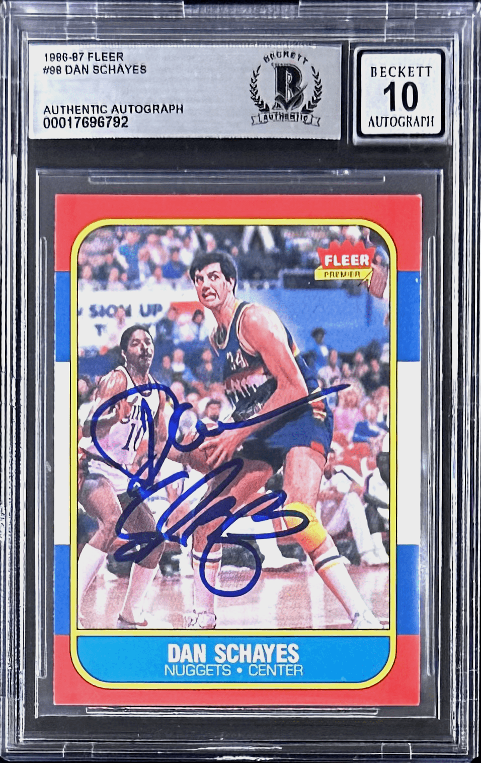 Dan Schayes Signed 1986 87 Fleer Rookie Card 98 Beckett Denver Nuggets Auto 10 Fiterman Sports