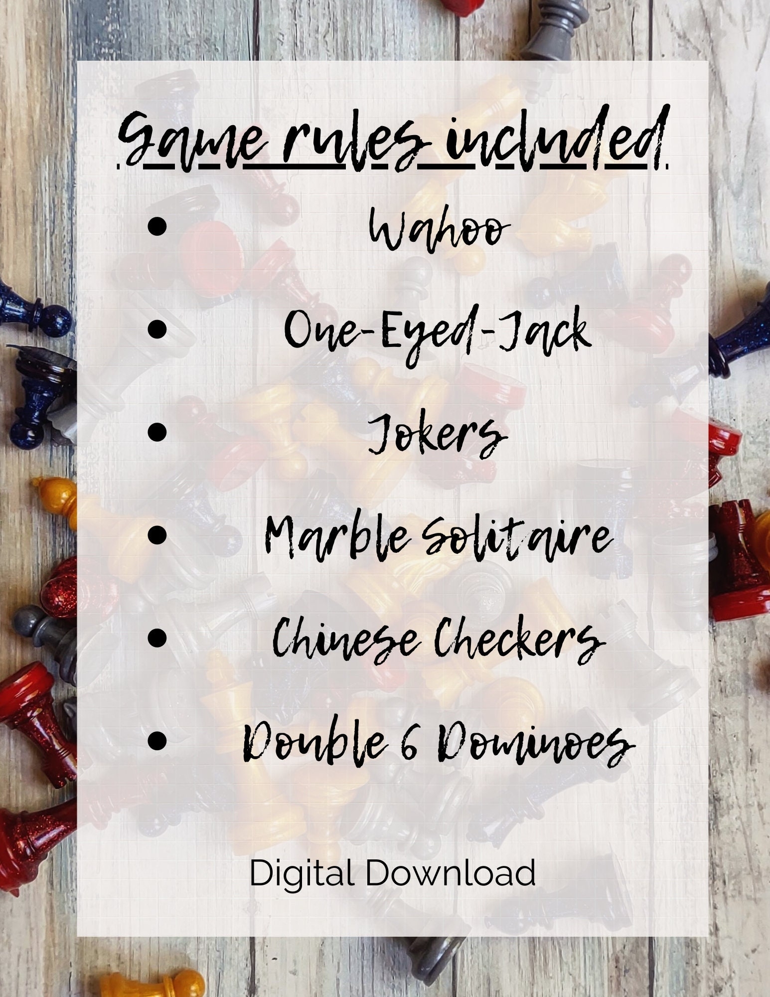 Digital Download Game Rules For Wahoo One eyed jack Pegs Jokes Dominoes And More Game Night Recipes Printable Game Night Invitations Etsy