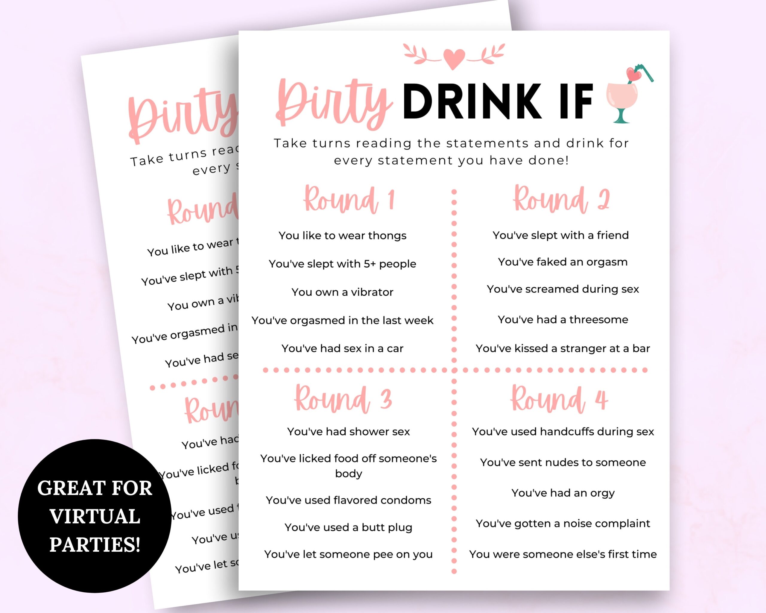 Dirty Drink If Zoom Drinking Games Fun Game For Adults Girl s Night Game Ladies Party Game Virtual Party Game Etsy