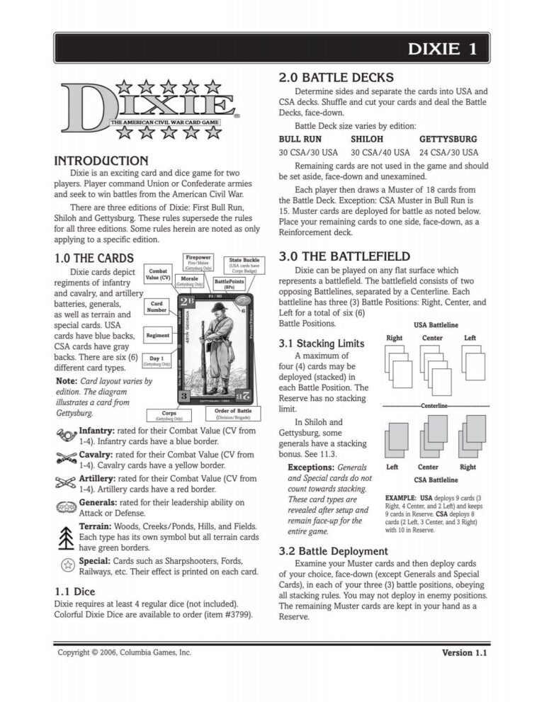 Dixie Unified Rules Columbia Games