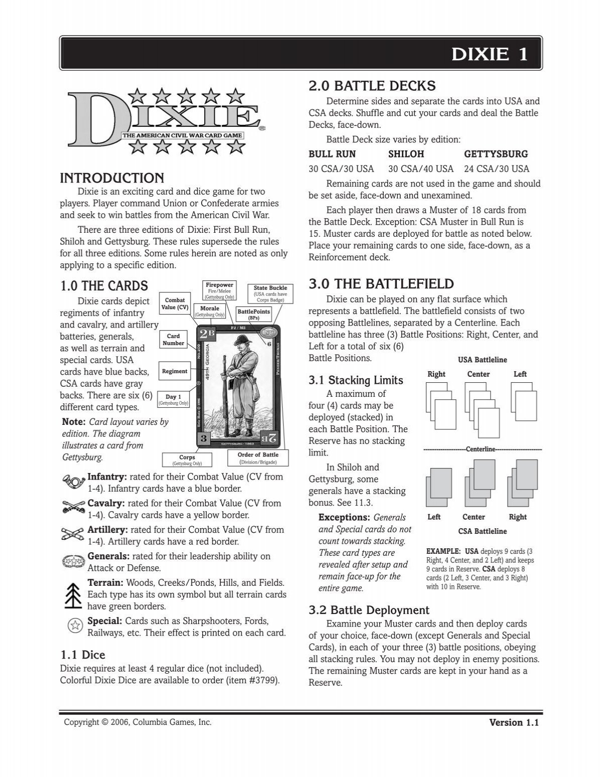 Dixie Unified Rules Columbia Games