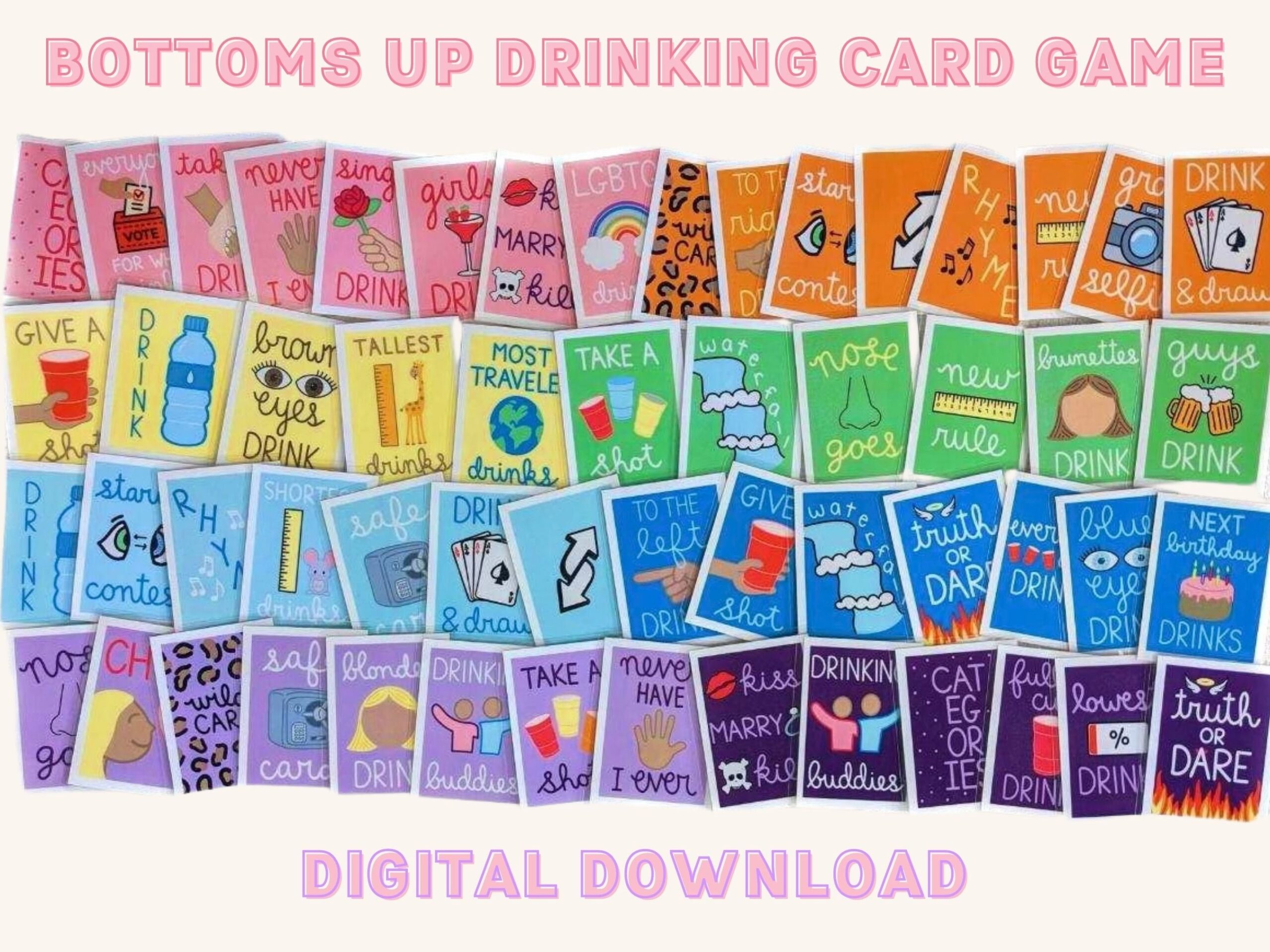 Drinking Card Game Digital Download Bottoms Up College girls Night bachelorette Party 21st Birthday party Game Etsy