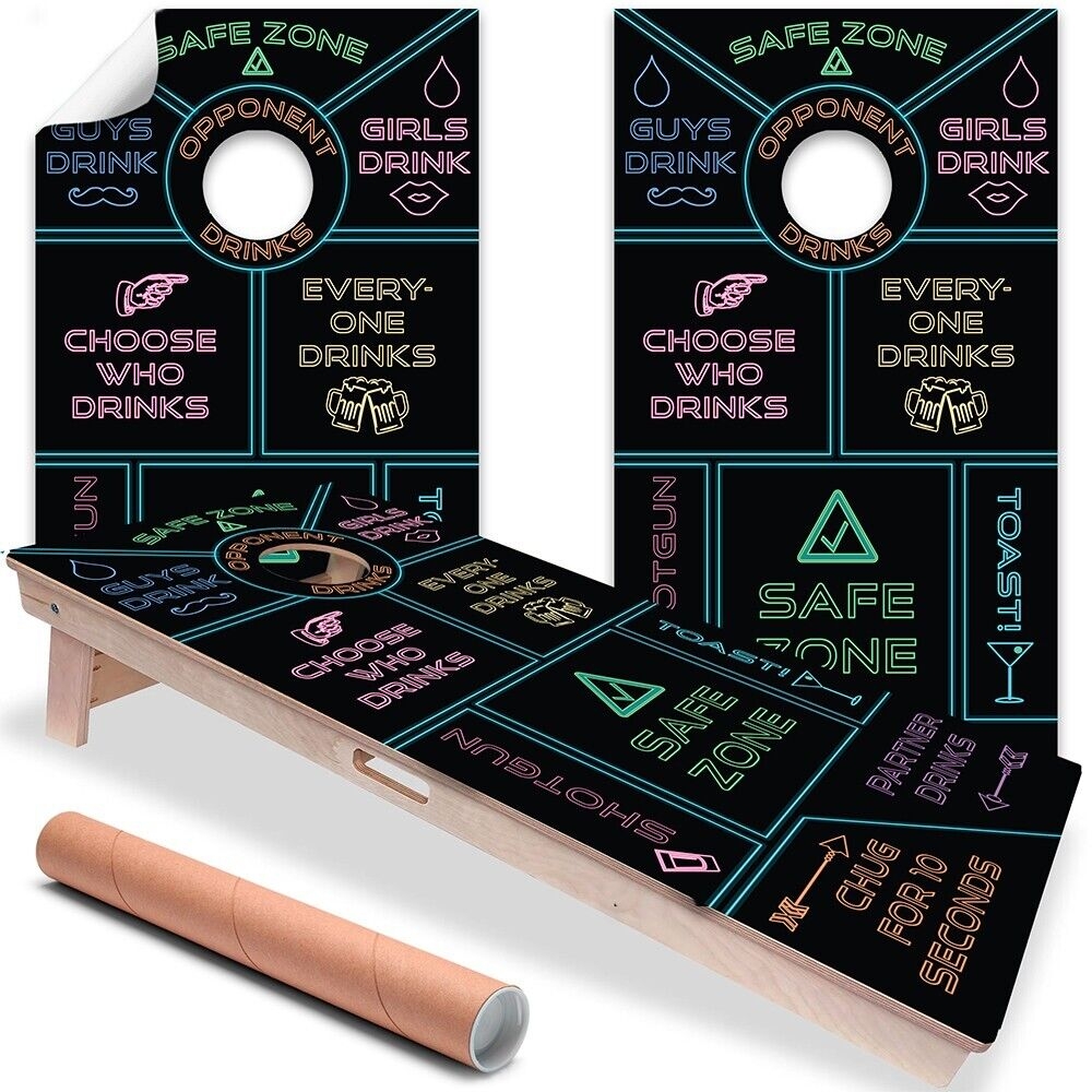 Drinking Game Neon Design Cornhole Board Wraps And Decals Vinyl Sticker EBay