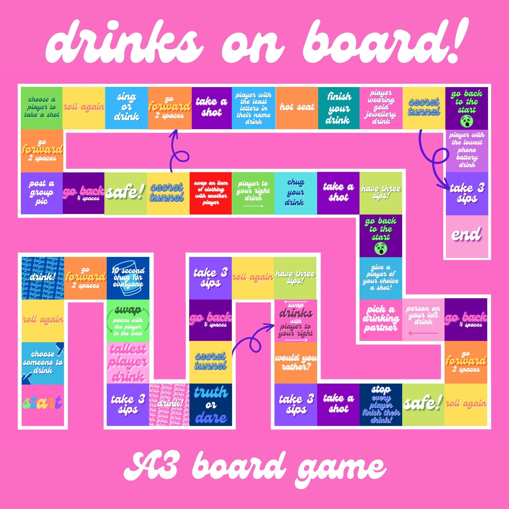 Drinks On Board A3 Board Game Digital Download Printable Drinking Game Etsy