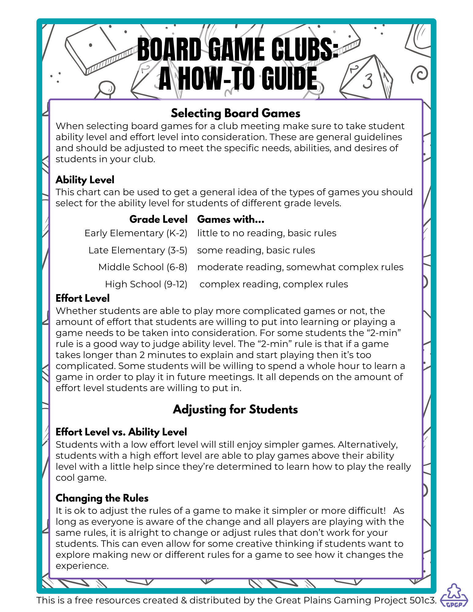 Educator s Guide To Starting A Board Game Club Great Plains Gaming Project