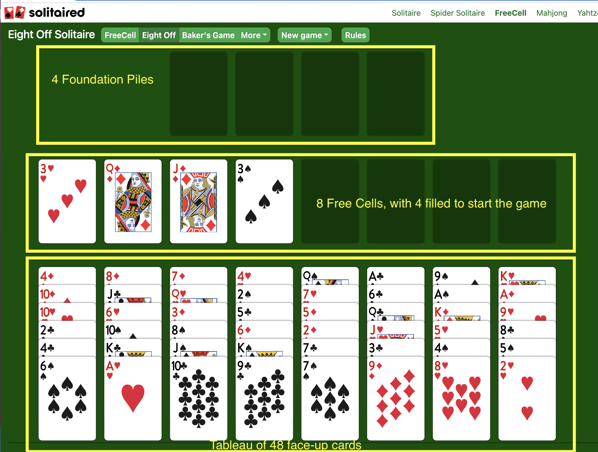 Eight Off Solitaire Play Online 100 Free Solitaired