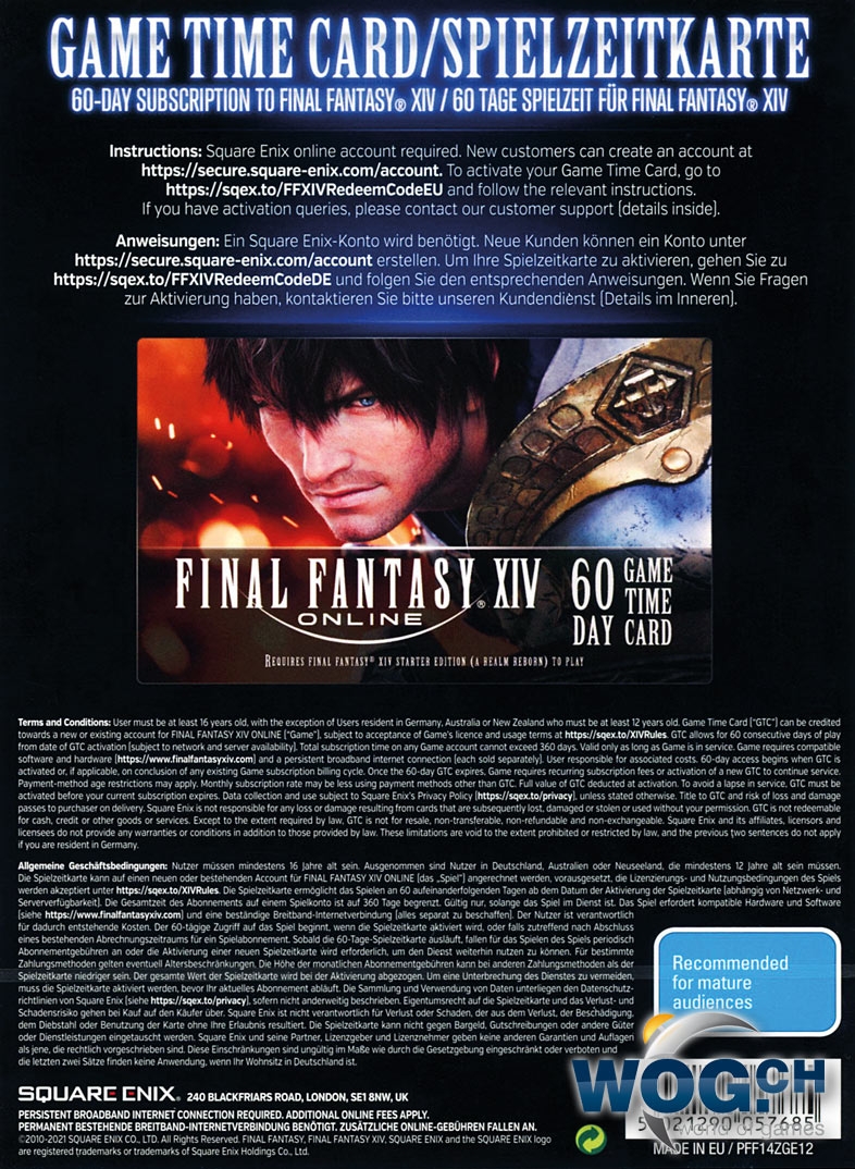 Final Fantasy 14 Online Gametime Card 60 Tage PC Games World Of Games