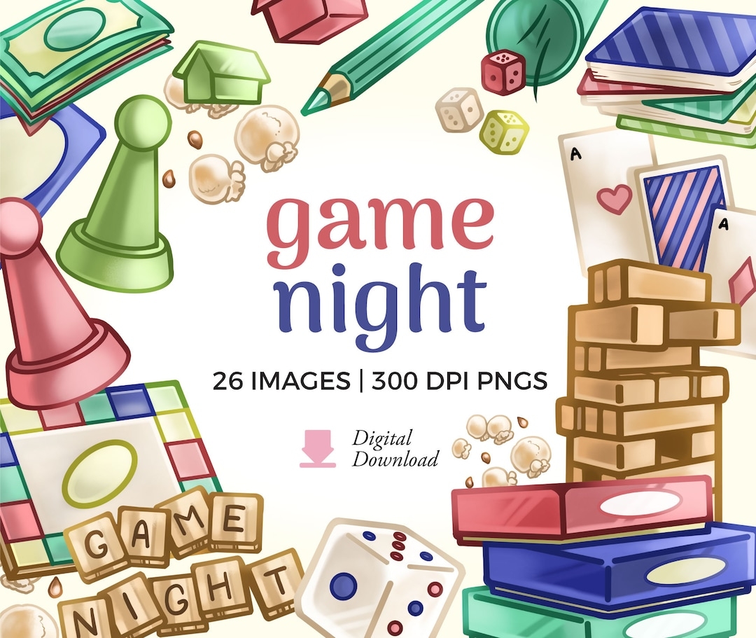Game Night Clipart Illustrations Board Games PNG Download Party Games Png Chess Pieces Clipart Card Games Png Commercial Use Clipart Etsy