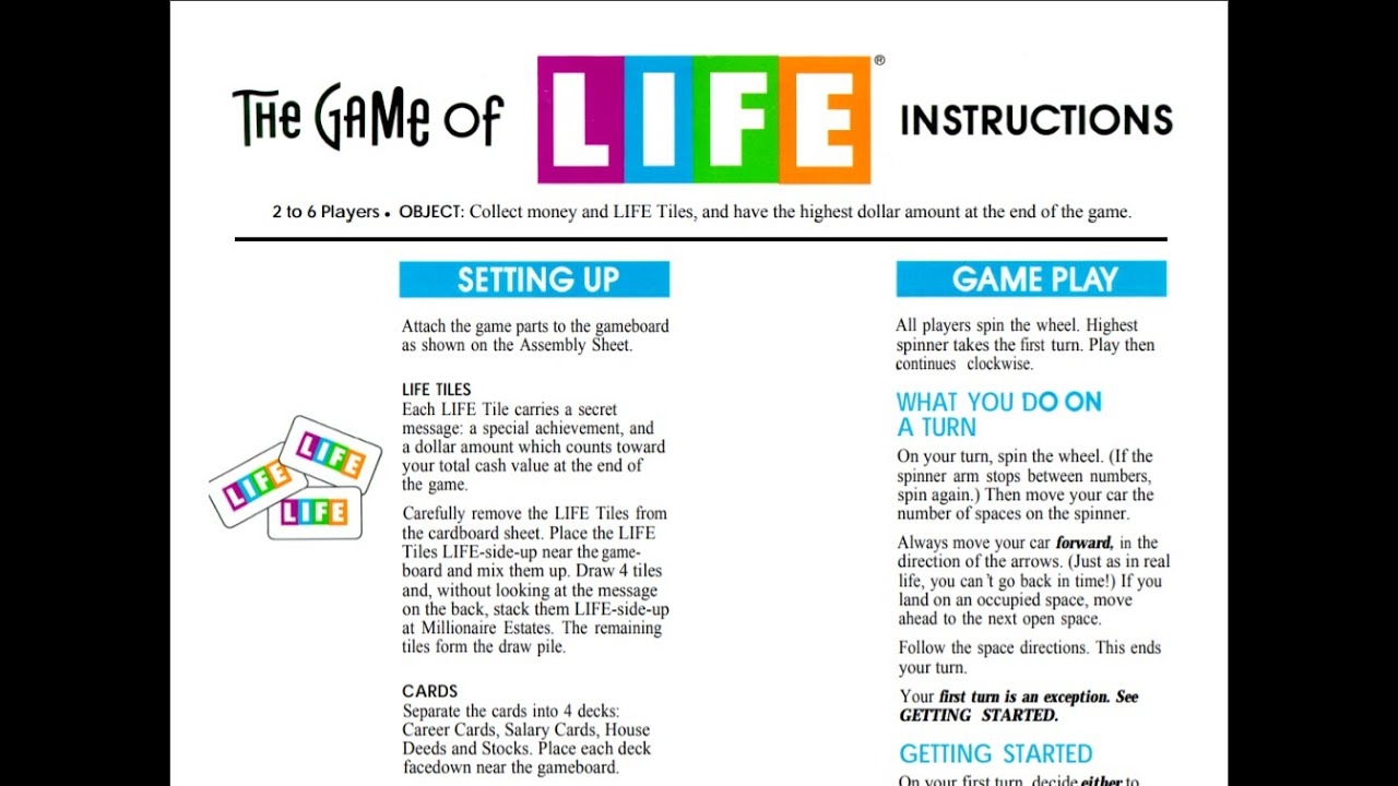 Game Of Life Rules Game Of Life Instructions YouTube