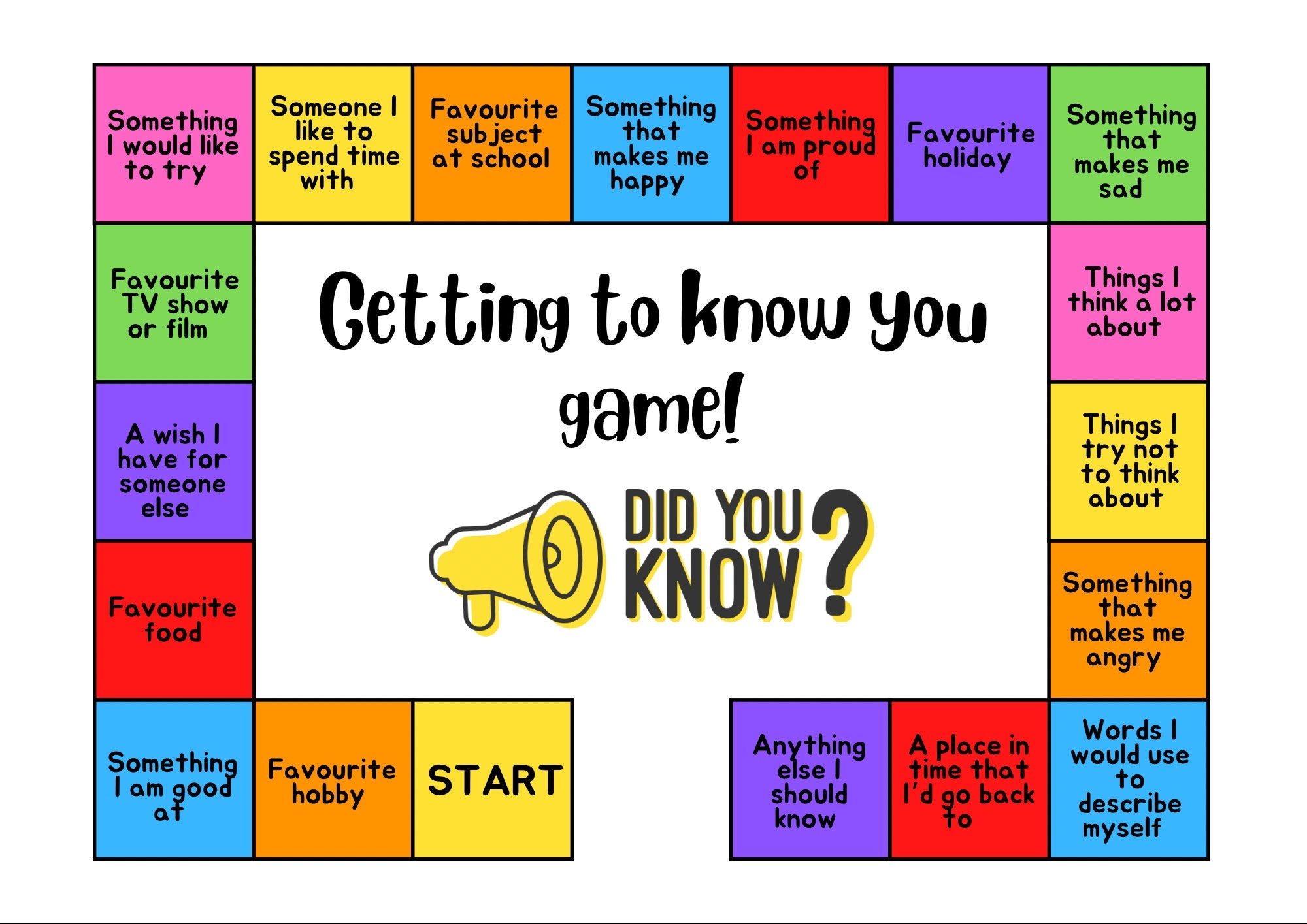 Get To Know You Board Game Secondary School Icebreaker digital Download Etsy