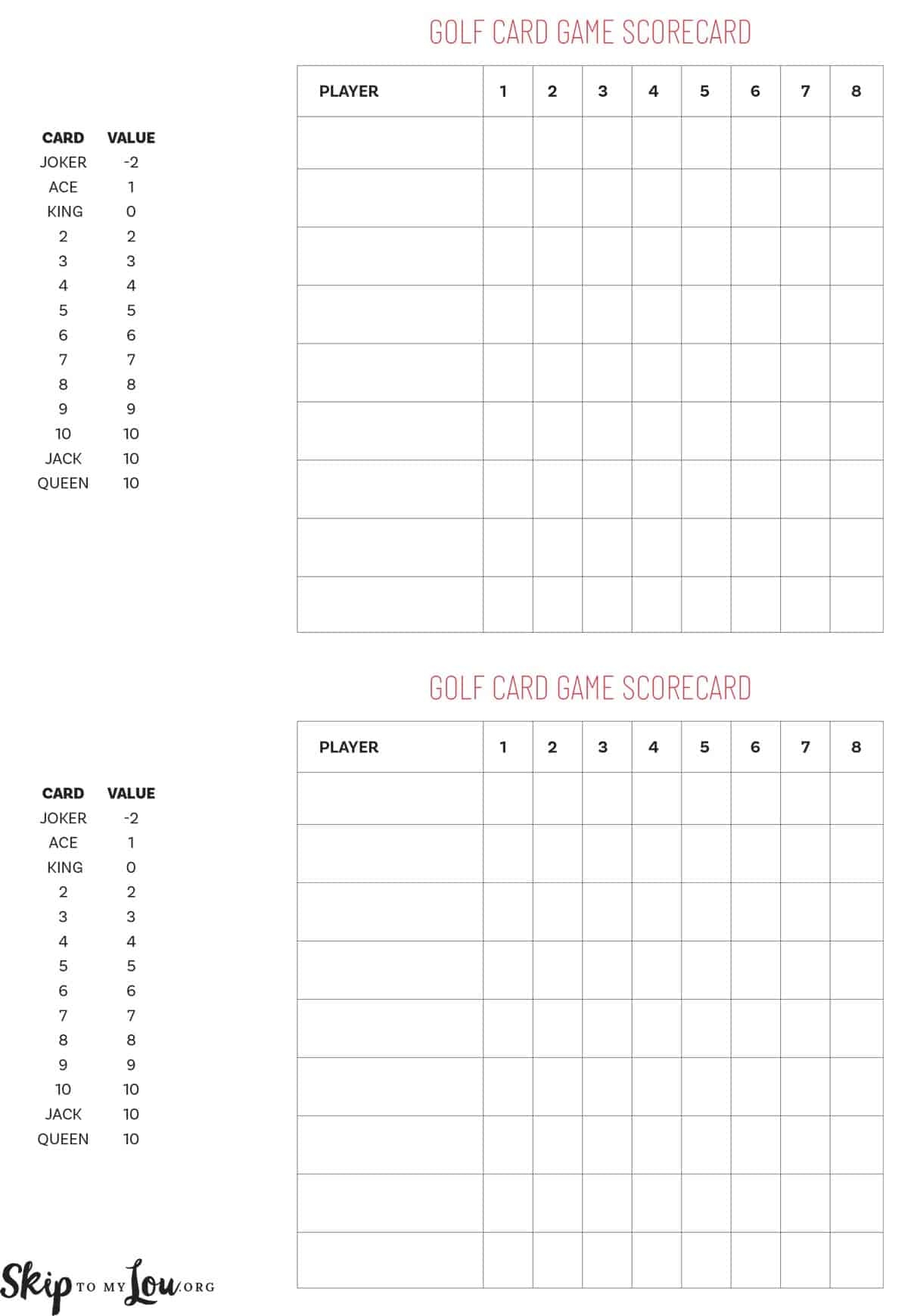 6 card golf card game