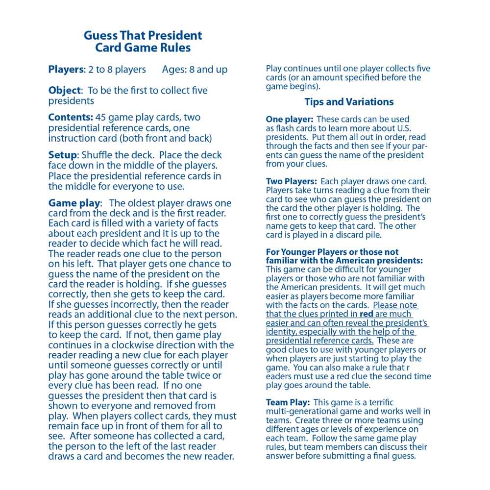 president card game rules