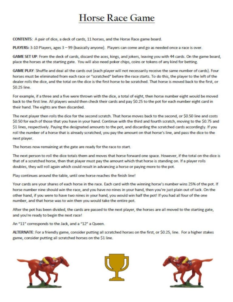 Horse Race Game Rules downloadable Etsy Ireland