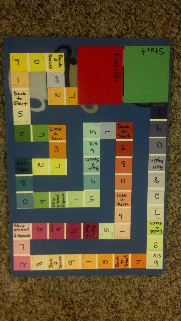 I Made A Generic Math Game Board From Paint Samples And A Plastic Place Mat Laminated To Make It Durable 