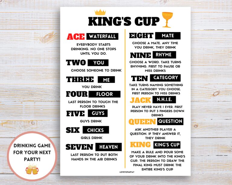 King s Cup Drinking Game Rules Party Game PDF Download Etsy