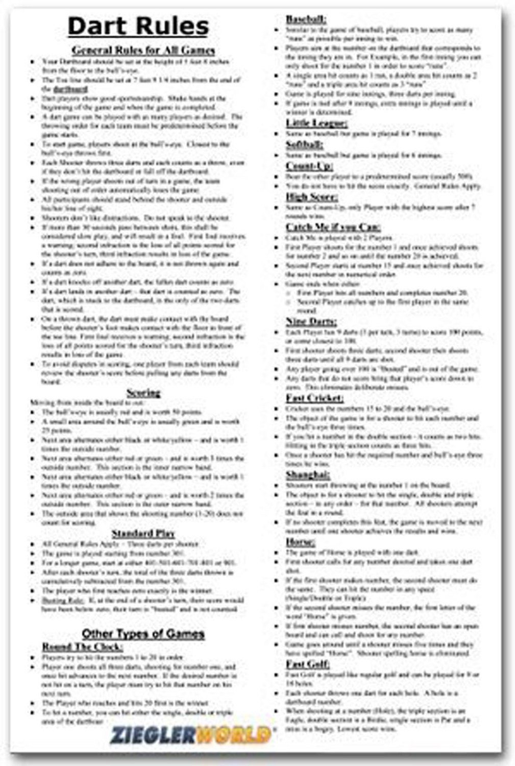 Laminated Official Dart Rules Regulations Poster 11 X 17 Perfect For Your Mancave Gameroom Basement Recroom Or Fancave Etsy