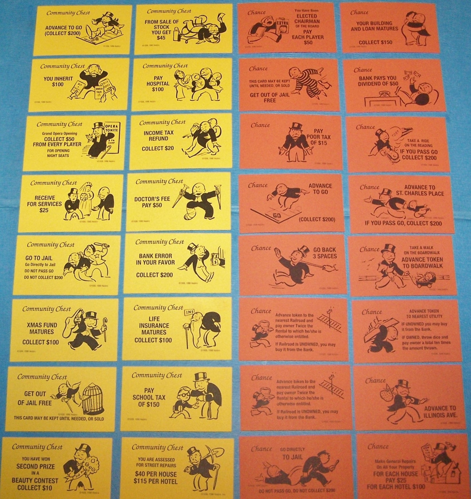 Monopoly Chance And Community Chest Cards 32pcs Replacement Game Pieces Older Style Regular Edition Etsy