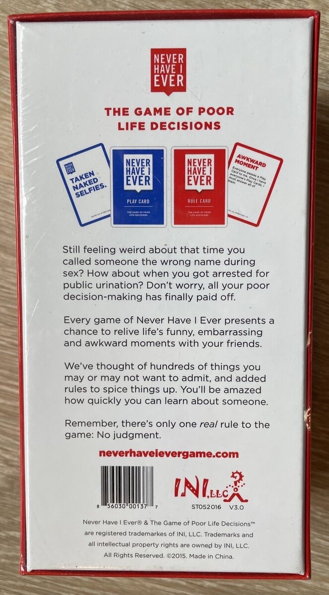 Never Have I Ever A Fun Party Card Game Ages 17 856030001377 EBay