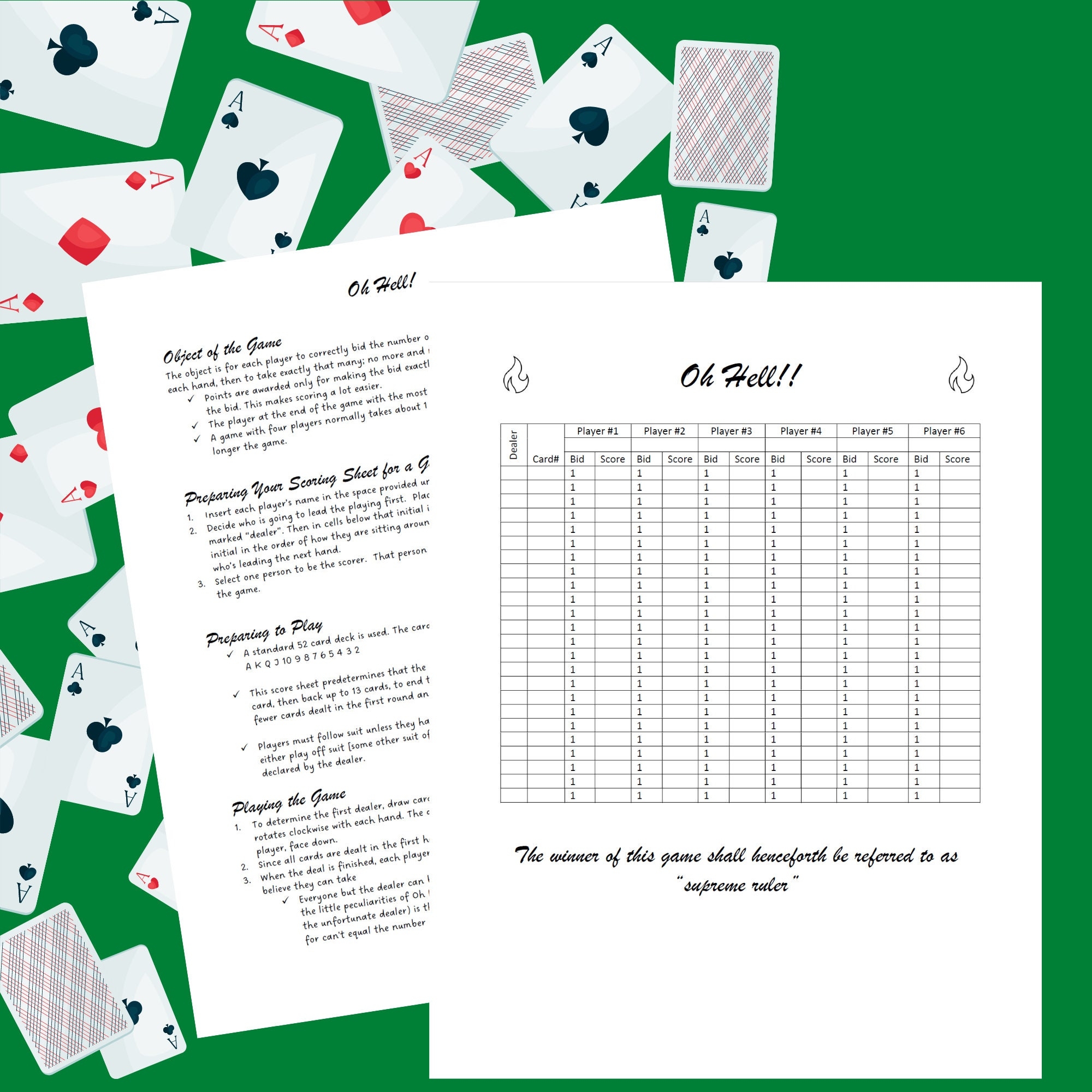 Oh Hell Card Game Rules And Scoresheets Family Game Night Family Fun Card Game Score Sheet Etsy New Zealand