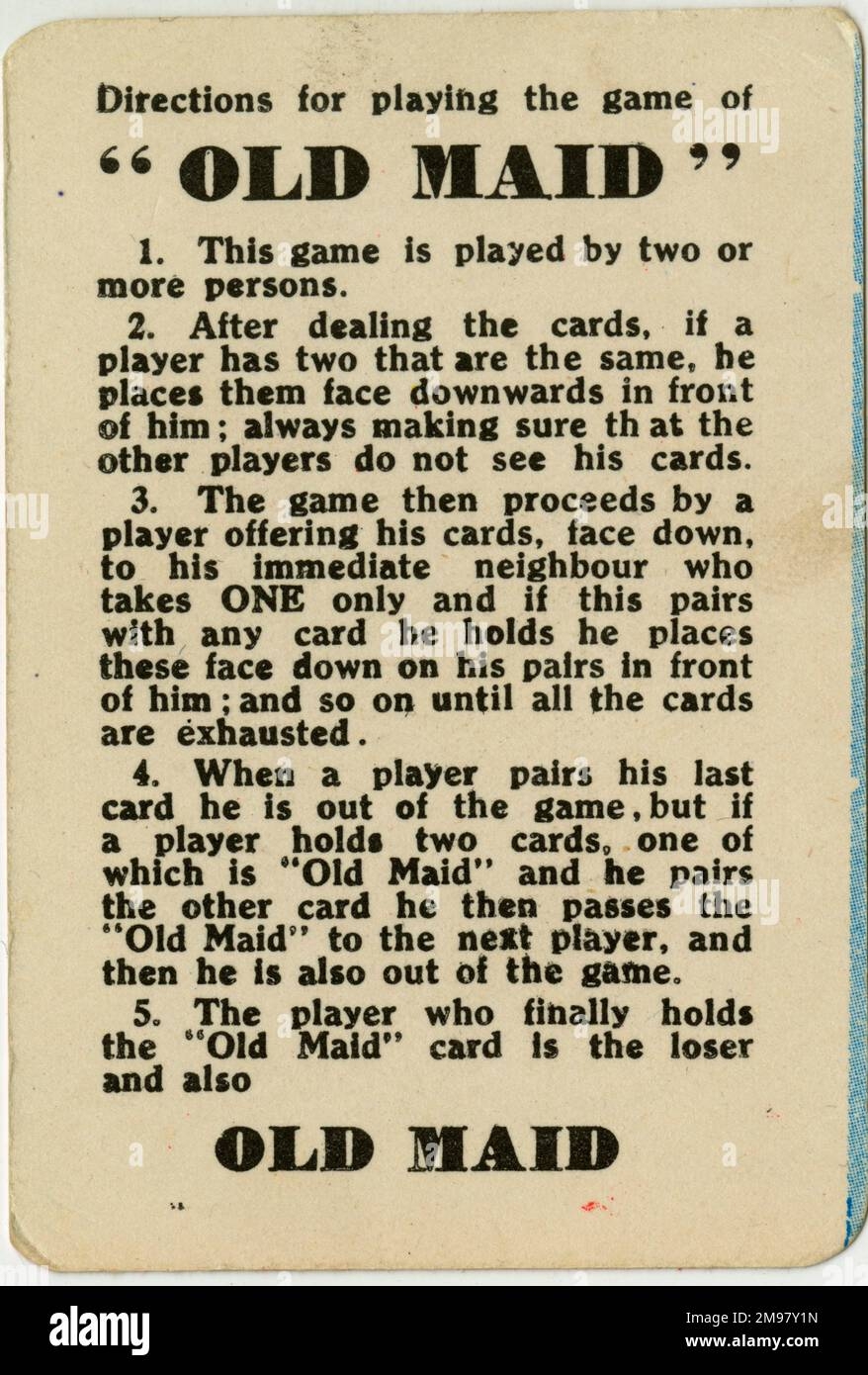 Old Maid Rules Of The Game Stock Photo Alamy