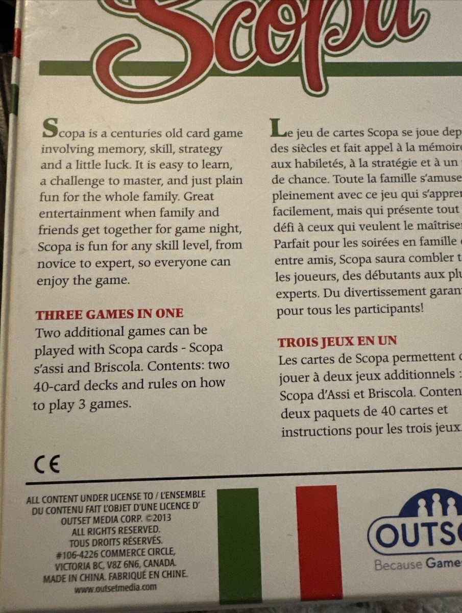 Outset Media Scopa The Traditional Italian Card Game 3 Games In One Ages 8 EBay