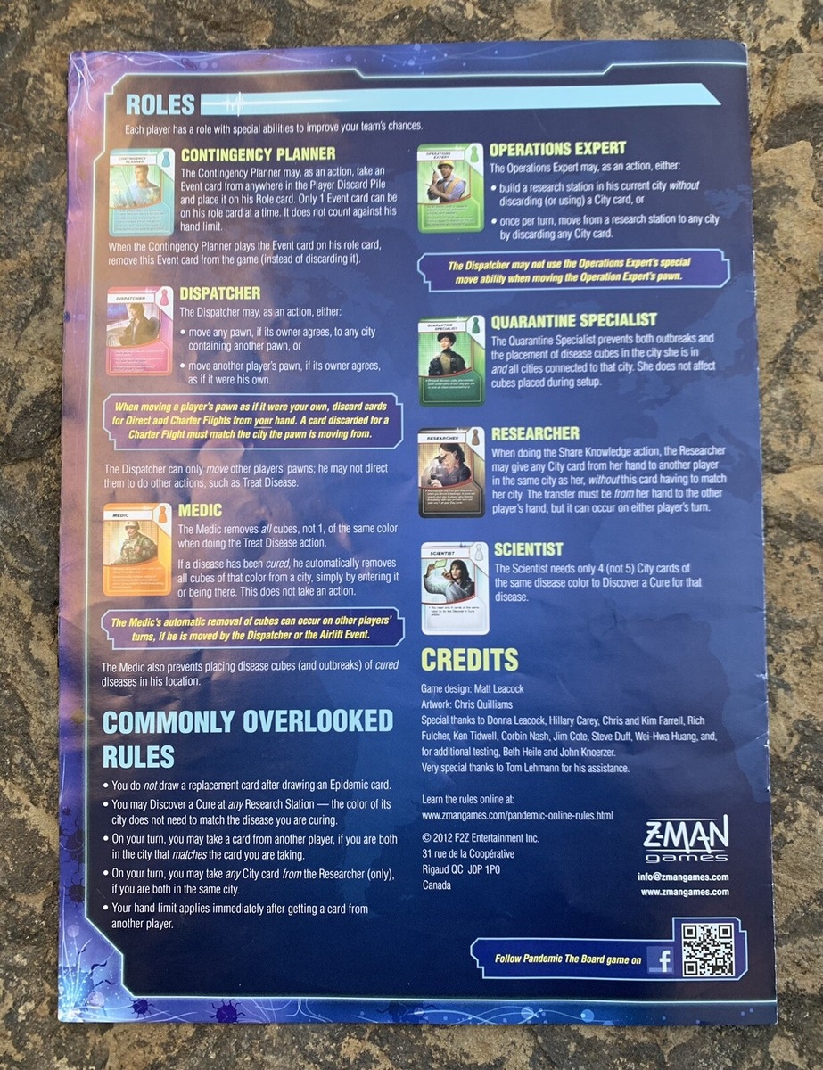 Pandemic Board Game Instruction Manual Good Conditioned EBay