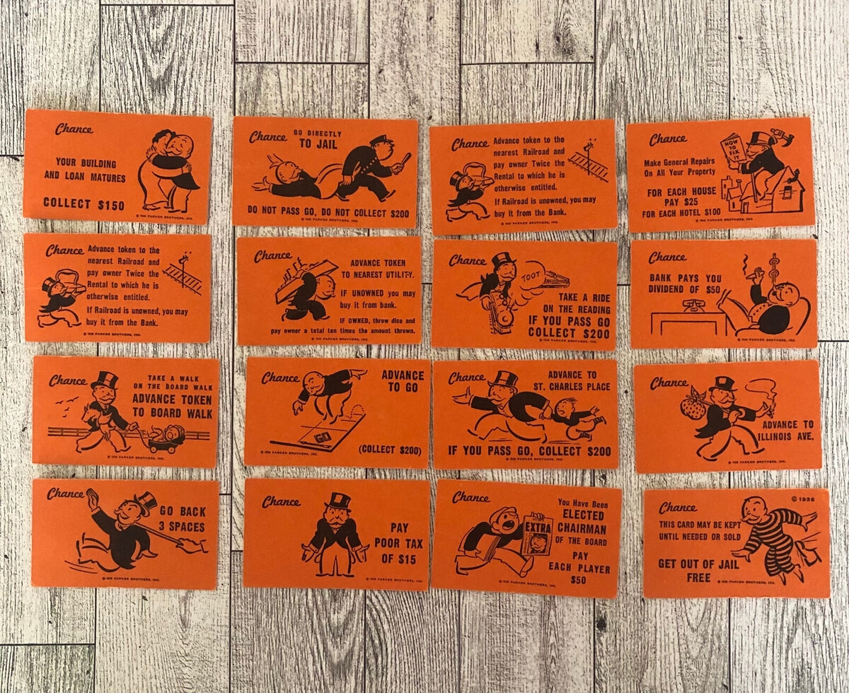Parker Brothers Monopoly Chance Cards Orange Replacements You Pick Which Ones