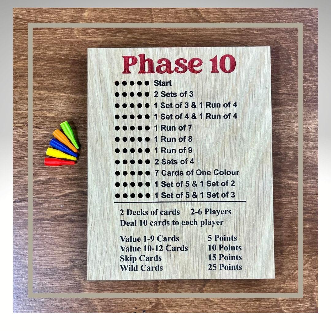 Phase 10 Game Scoreboard Family Game Night Phase 10 game Night Etsy