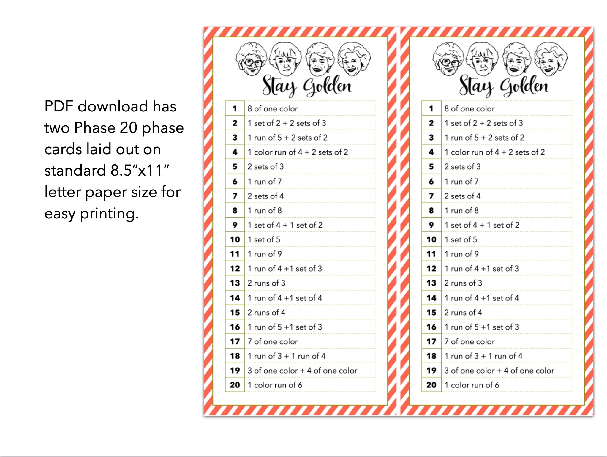 Phase 10 Phase 20 Cards Printable PDF Etsy