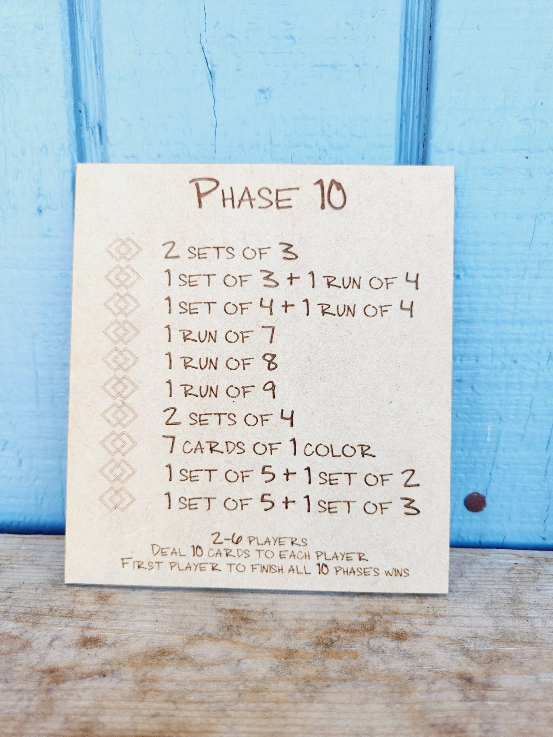 Phase 10 Phases Card Card Game Steps Custom Phase 10 Wooden Rules Etsy