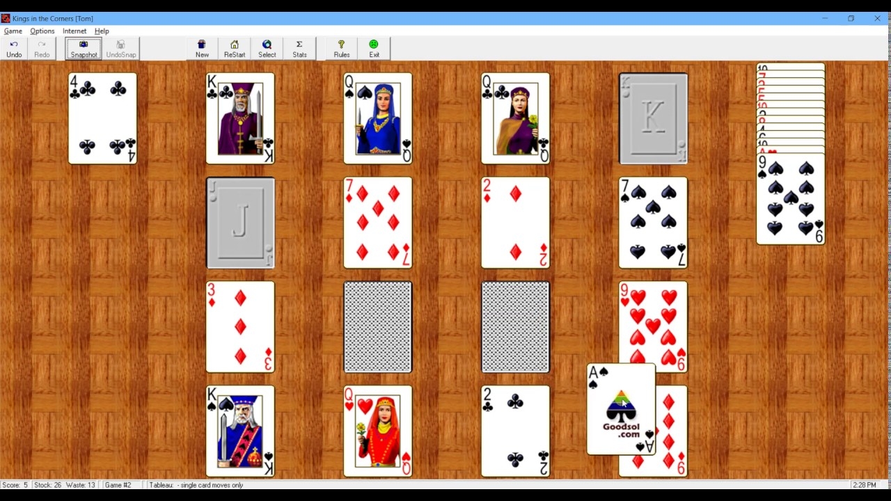 Play Kings In The Corners Solitaire