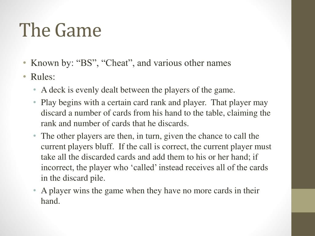 PPT Rational Agents For The Card Game BS Analysis PowerPoint Presentation ID 2659953