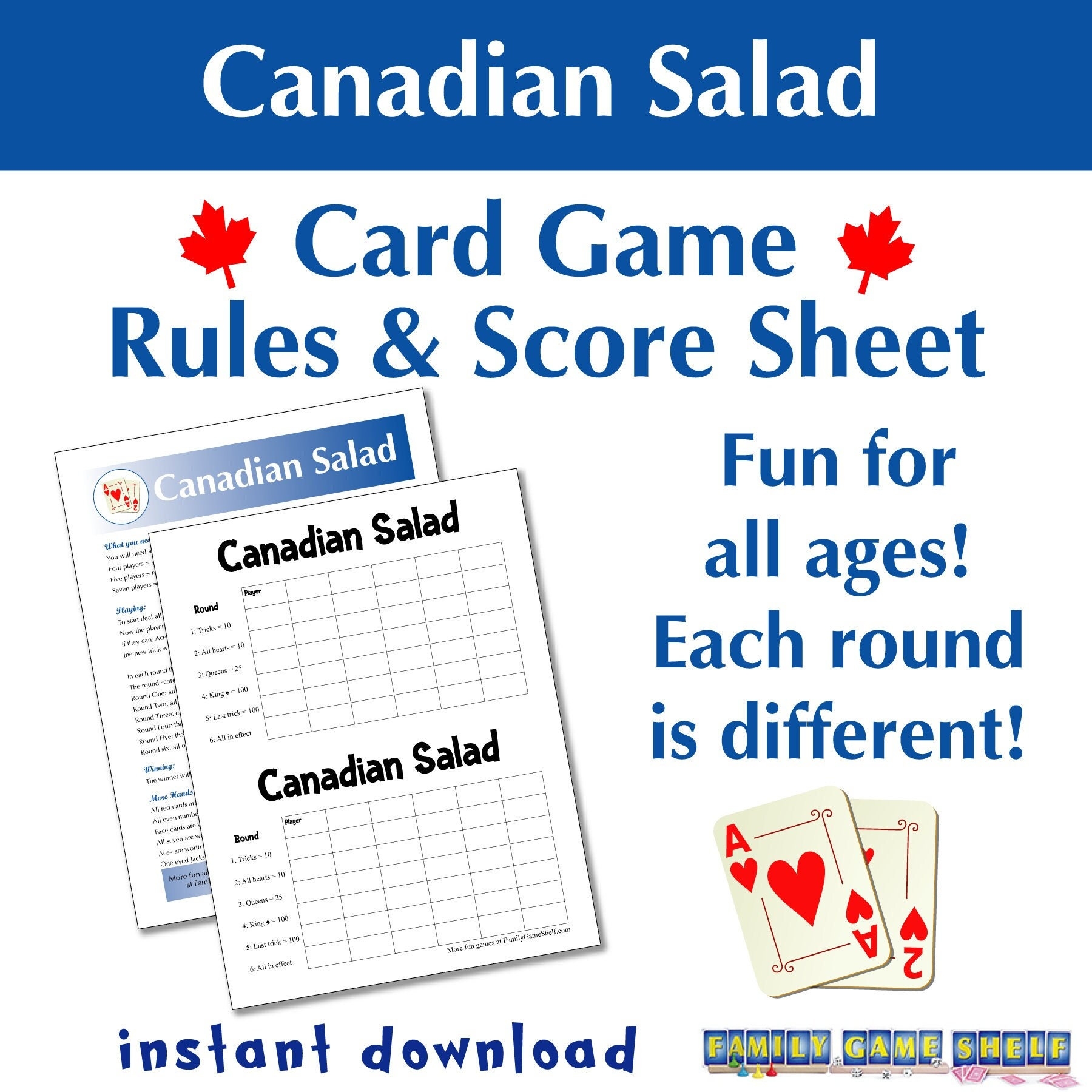 Printable Canadian Salad Card Game Rules And Score Sheet Fruit Salad Card Game Family Game Night Fun Card Game Etsy