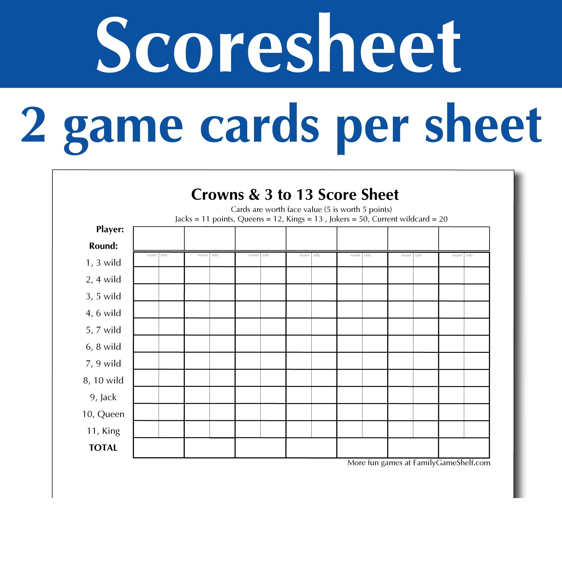 Printable Crowns Card Game And 3 To 13 Card Game Score Sheet Etsy