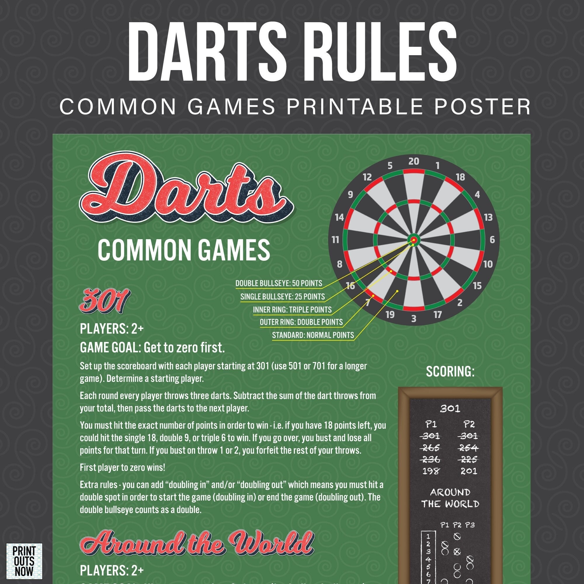 Printable Darts Common Game Rules Ready To Hang Frame Etc Print Ready File Download Etsy Norway