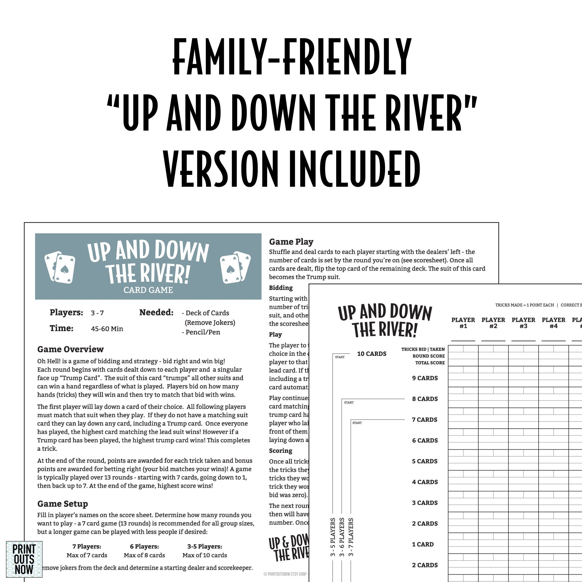 Printable Oh Hell Games Rules Score Sheet Elevator Bust Up And Down The River Etc A4 And Letter Sizes Included Etsy Canada