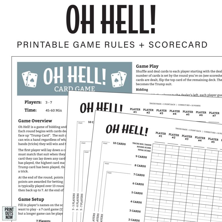 Printable Oh Hell Games Rules Score Sheet Elevator Bust Up And Down The River Etc A4 And Letter Sizes Included Etsy Israel