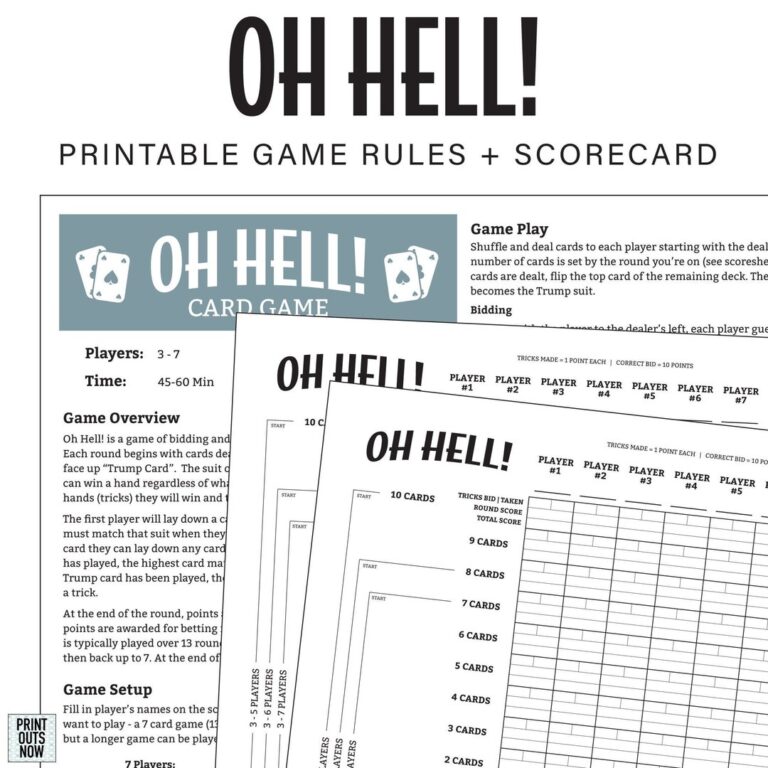 Printable Oh Hell Games Rules Score Sheet Elevator Bust Up And Down The River Etc A4 And Letter Sizes Included Etsy Israel