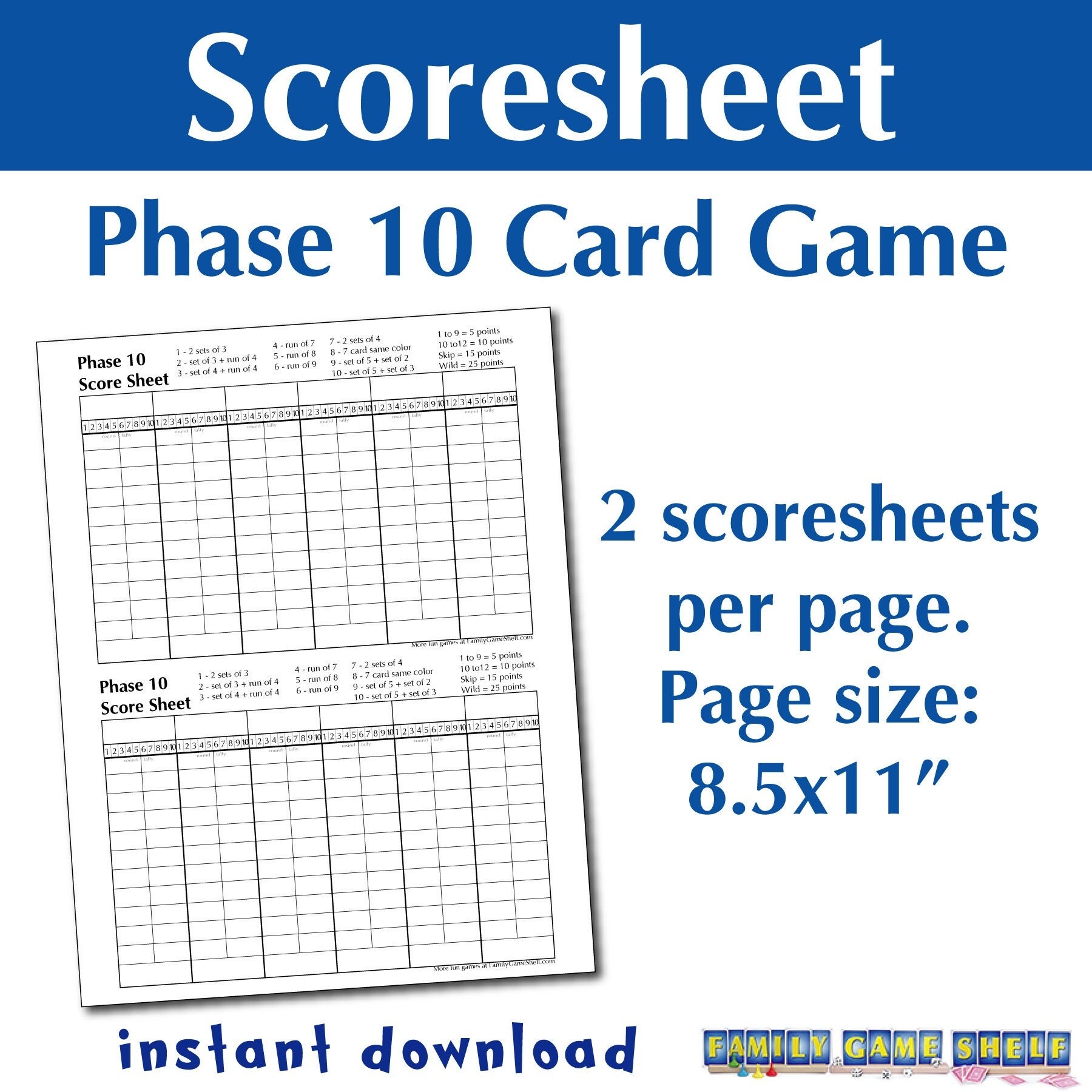 Printable Phase 10 Card Game Score Sheet Phase Ten Scoresheet Phase 10 Score Card Phase 10 Score Pad Phase 10 Score Tracker Etsy